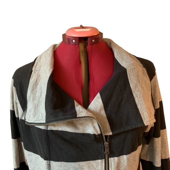 CONVERSE - Stripes Black grey  long sleeve mock neck Zip-up top pockets - medium - Picture 8 of 12